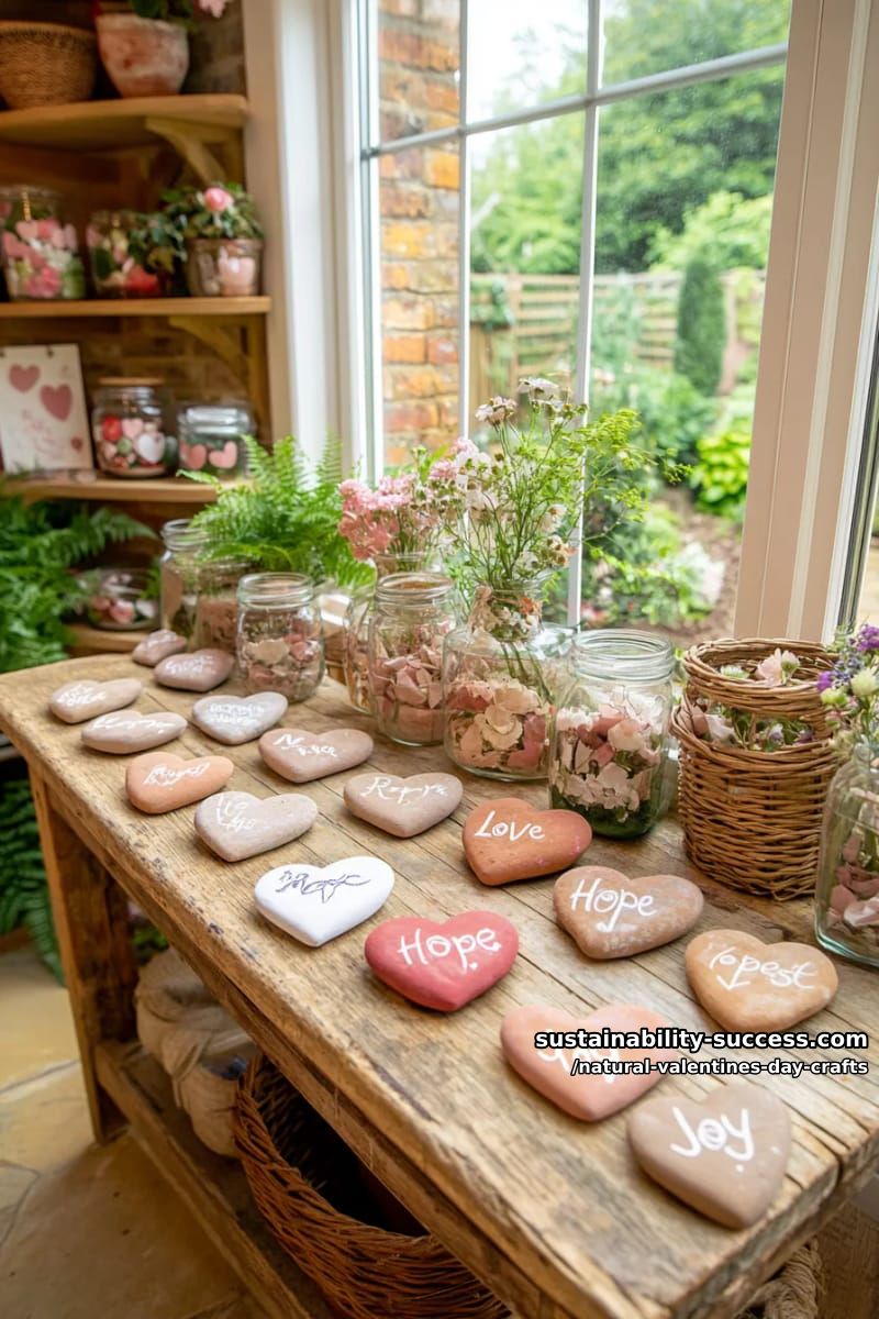 heart rocks hand-painted with natural pigments and positive words 1