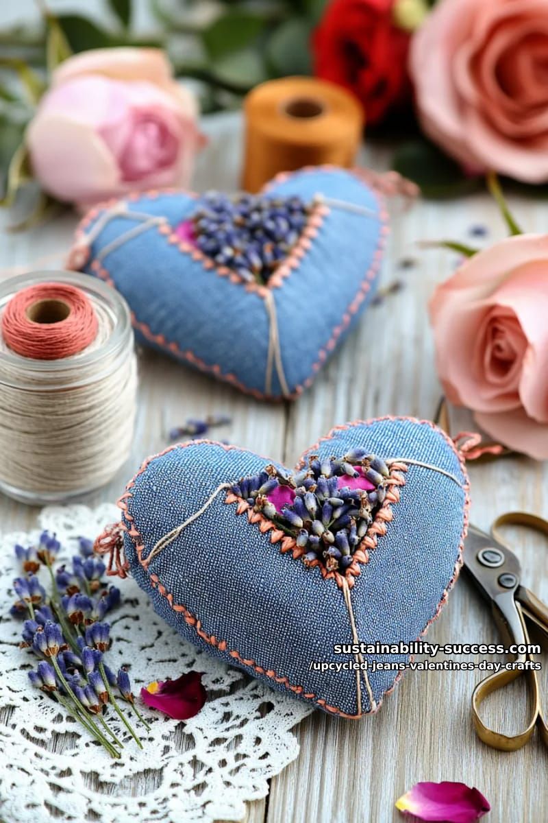 15 Creative Upcycled Jeans Valentine’s Day Crafts 21 heart-shaped denim sachets filled with dried lavender or rose petals 1