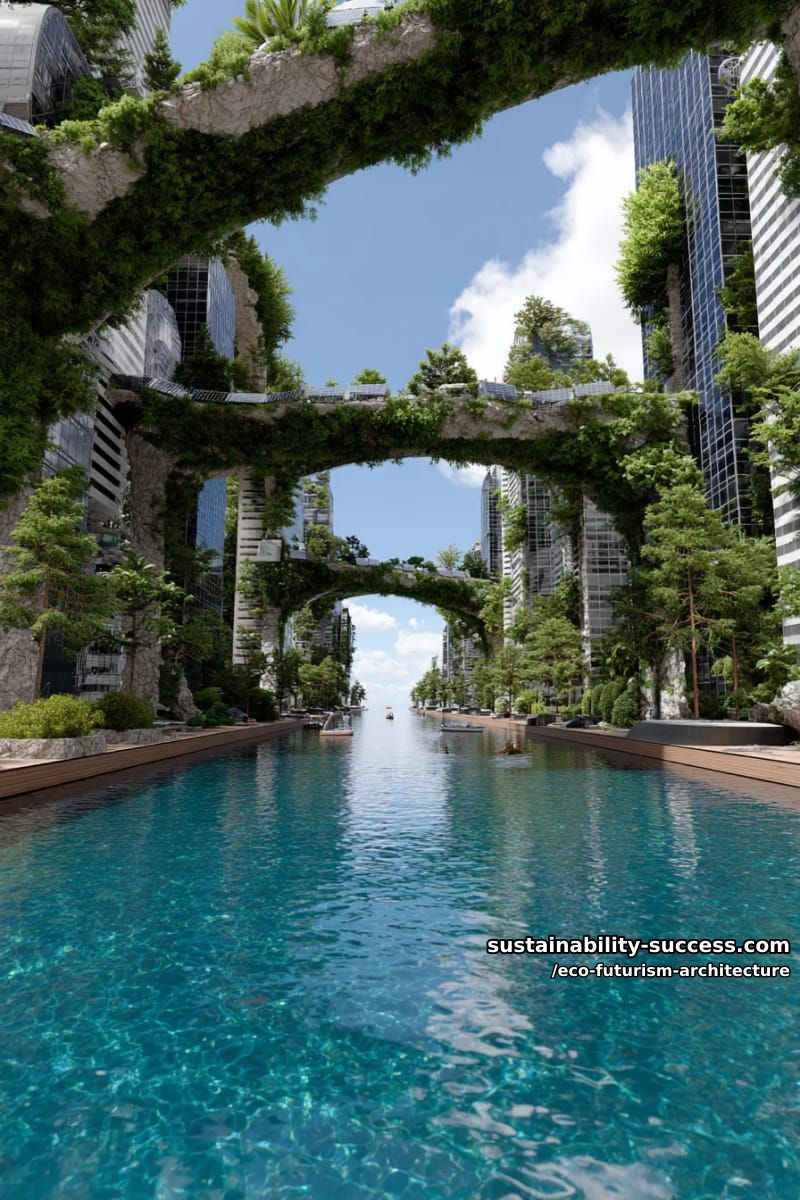 hydroponic bridges connecting biophilic skyscrapers across crystal-clear blue canals 1