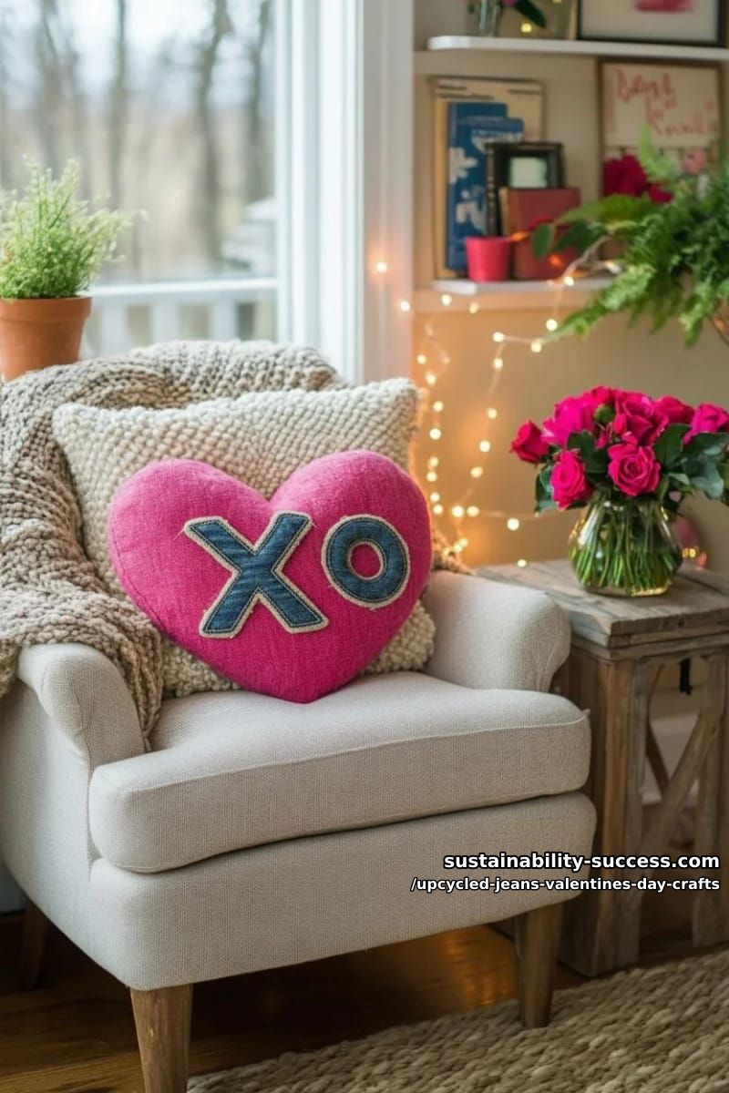 15 Creative Upcycled Jeans Valentine’s Day Crafts 13 jeans seam “xo” letter art wrapped in fairy lights for cozy romance 1