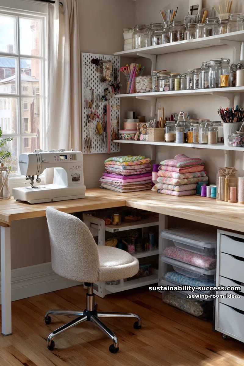 15 Zesty Sewing Room Ideas to Jazz Up Your Space! 28 l-shaped corner desk for optimizing small sewing rooms and maximizing workspace. 1