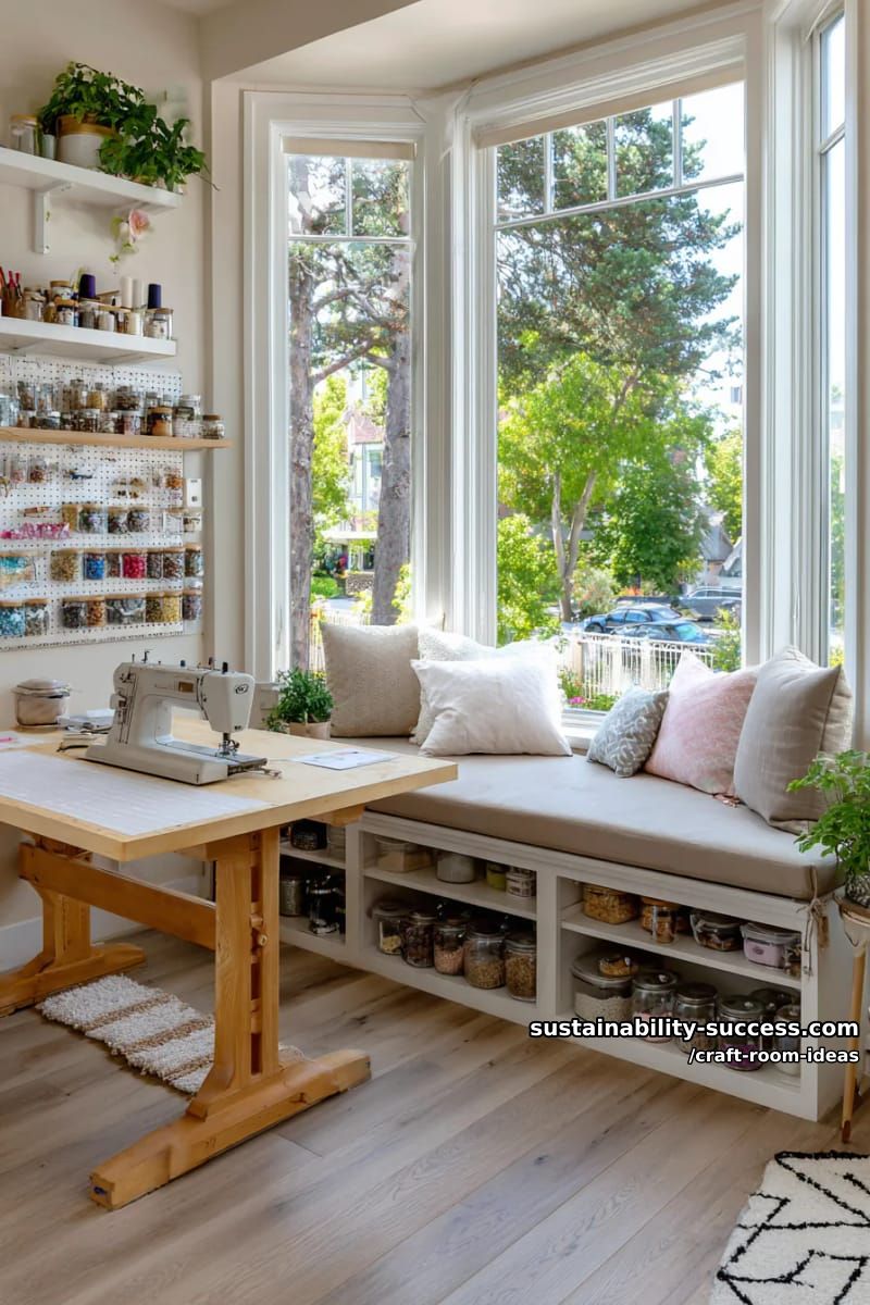 15 Inspiring Craft Room Ideas to Elevate Your Creative Space 12 large window nook transformed into a cozy sewing and crafting corner 1