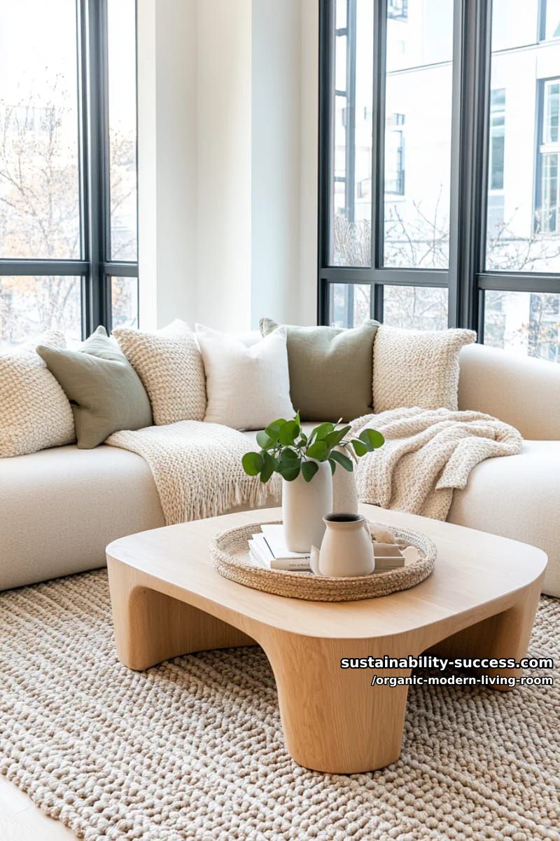 15 Organic Modern Living Room Designs for an Elegant Contemporary Feel 4 layer curved, low-profile sofas with chunky knit throws and olive-toned cushions 1