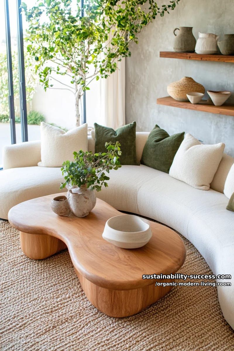 15 Organic Modern Living Room Designs for an Elegant Contemporary Feel 5 layer curved, low-profile sofas with chunky knit throws and olive-toned cushions 1