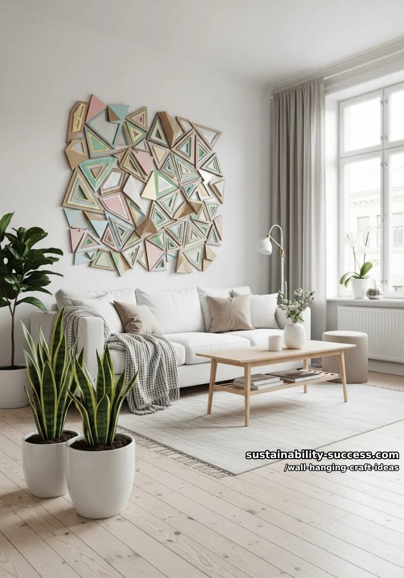 layered geometric cardboard shapes painted with metallic and pastel colors. 1