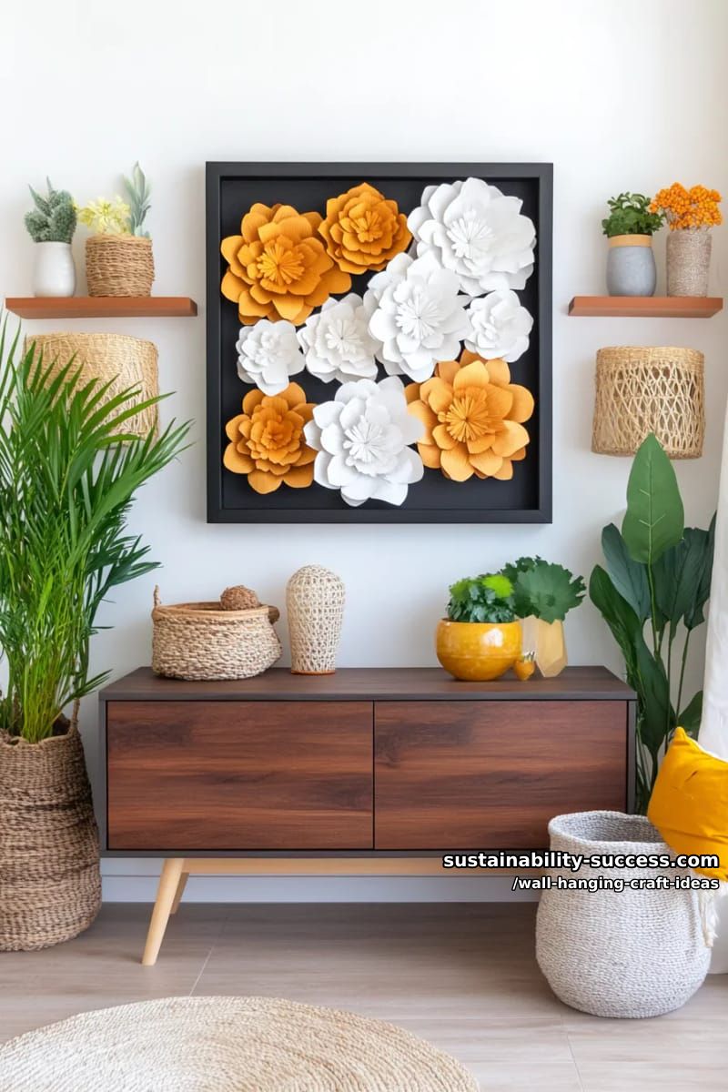 DIY And Crafts 1 layered paper lotus flowers glued to a square black frame. 37