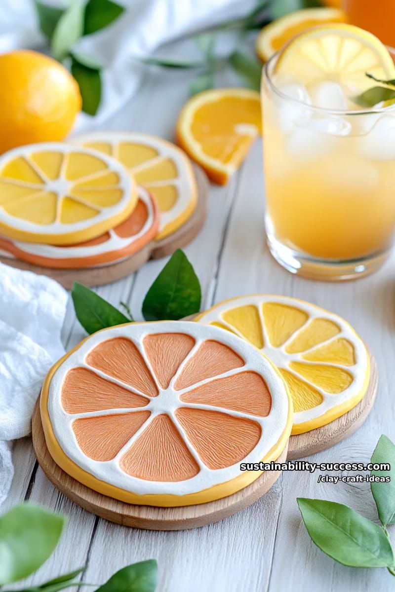 15 Super Cute Clay Craft Ideas to Decorate Your Modern Home 33 lemon and orange clay slice coasters for fresh summer tablescapes 1