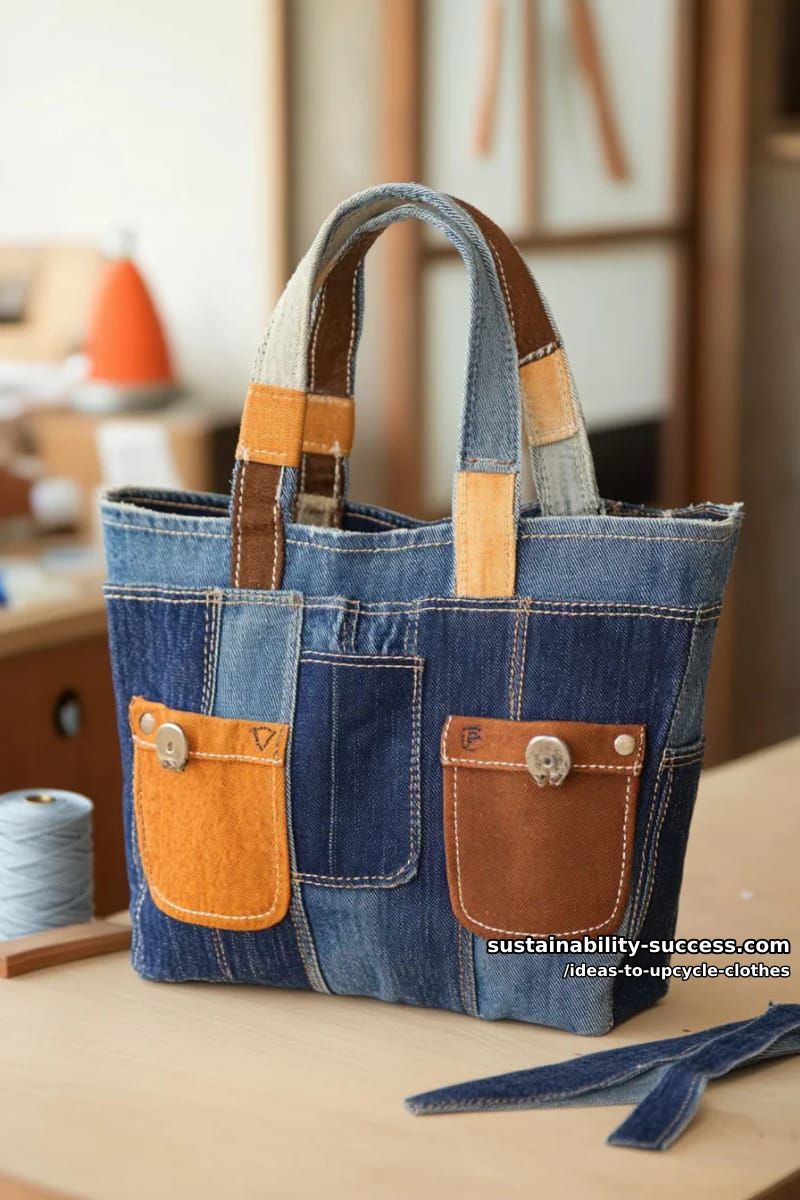 DIY And Crafts 6 make a tote bag with visible seams using recycled denim legs and pockets. 11