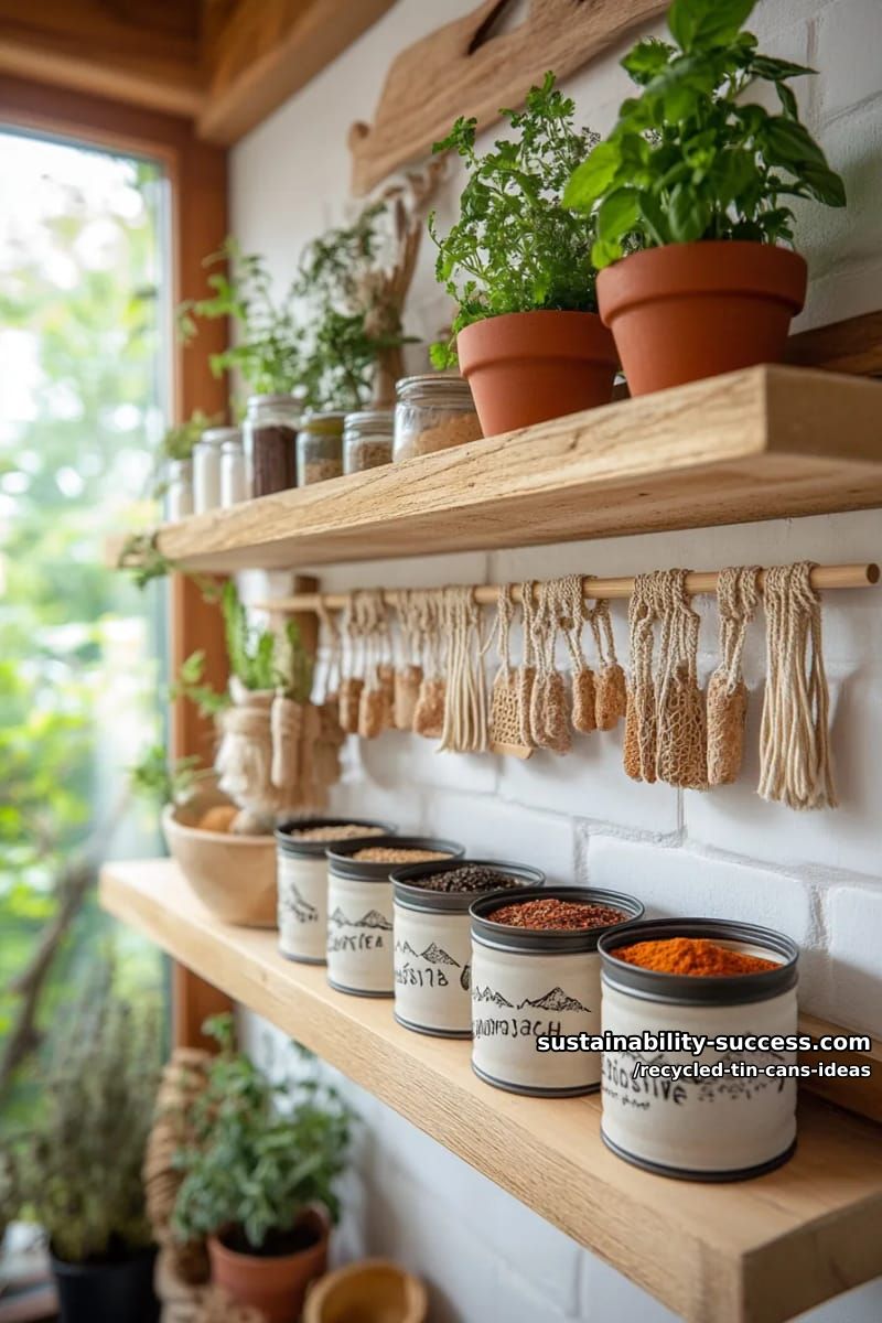 15 Superb Ideas to Upcycle Tin Cans 38 mini storage bins for kitchen spices using hand-stamped tin cans 1