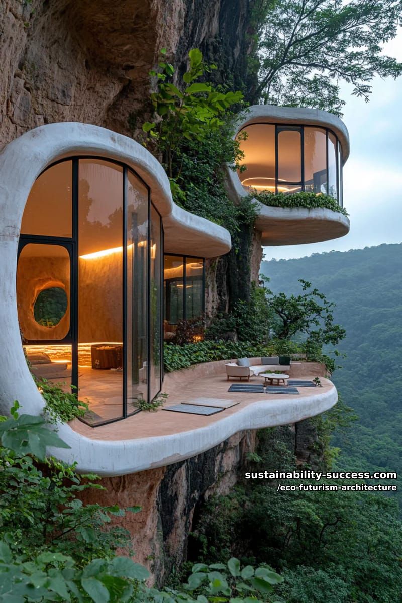mountain cliffside dwellings carved into rock, veiled in hanging gardens 1