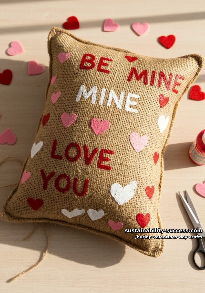no-sew burlap valentine pillow with fabric paint love notes 1