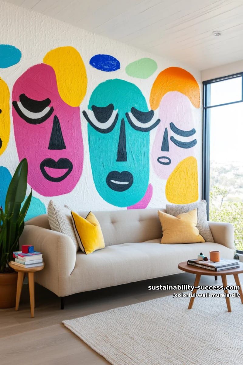 oversized abstract faces in vibrant hues for an artsy focal point 1