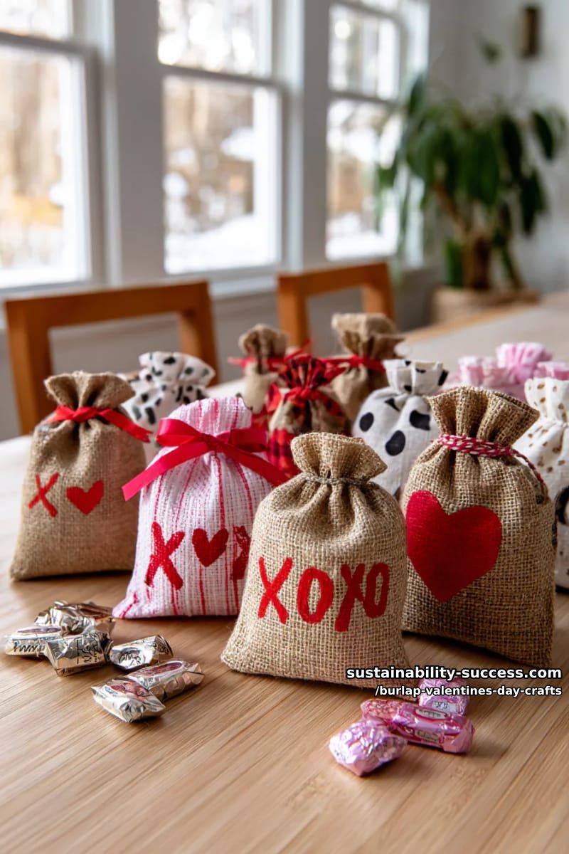 painted burlap treat bags for preschool valentine gift exchanges 1