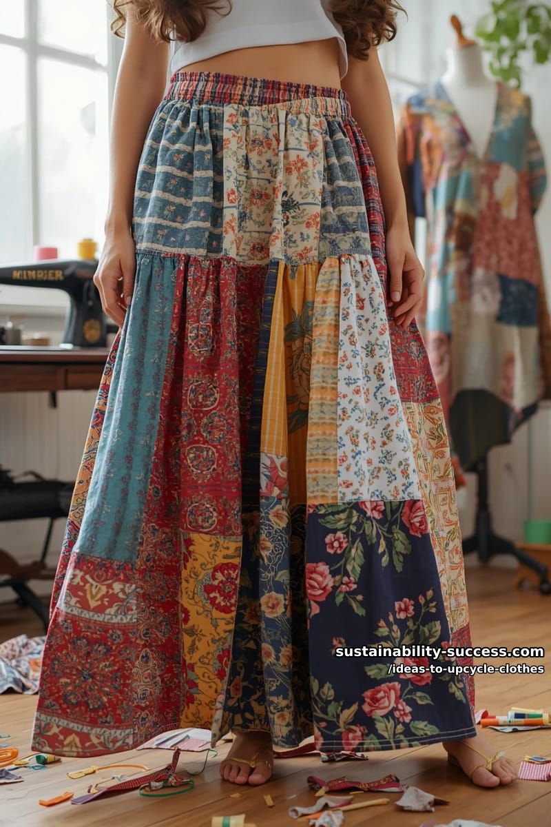 15 Fresh Upcycled Clothing Ideas to Try This Season 33 patchwork printed shirts into a one-of-a-kind, bohemian maxi skirt. 1