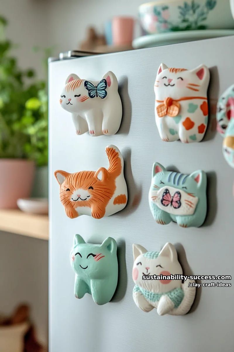 15 Super Cute Clay Craft Ideas to Decorate Your Modern Home 15 playful cat and dog magnets in quirky poses for refrigerators 1