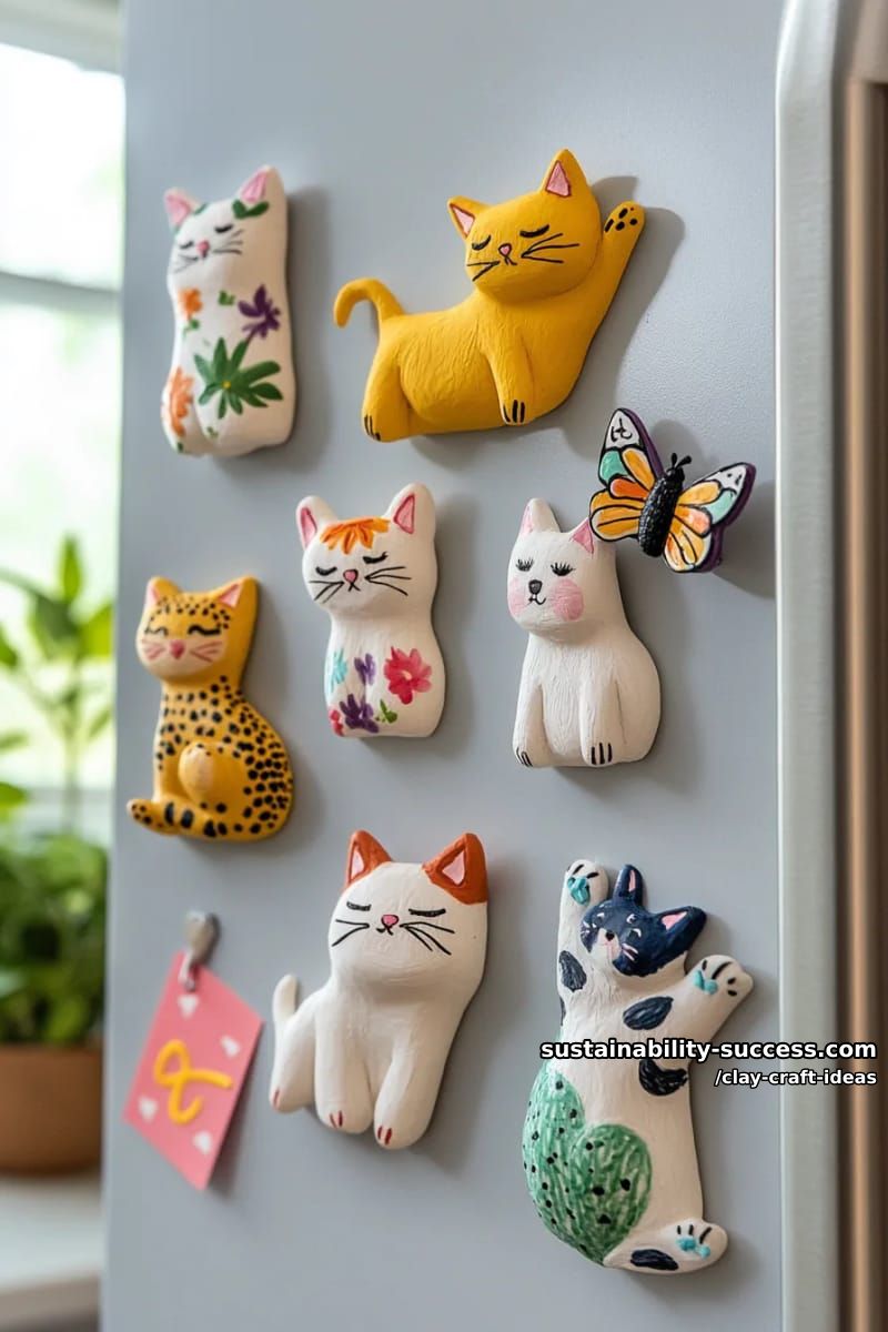15 Super Cute Clay Craft Ideas to Decorate Your Modern Home 16 playful cat and dog magnets in quirky poses for refrigerators 1