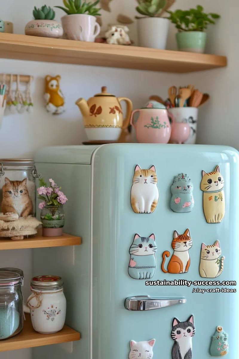 15 Super Cute Clay Craft Ideas to Decorate Your Modern Home 17 playful cat and dog magnets in quirky poses for refrigerators 1