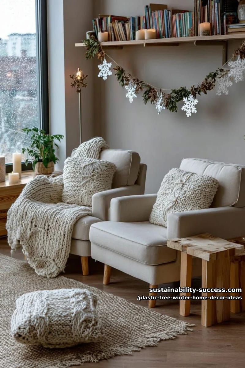 pressed leaf and snowflake paper garlands strung across cozy reading nooks. 1