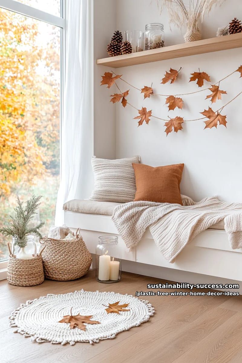 pressed leaf and snowflake paper garlands strung across cozy reading nooks. 1