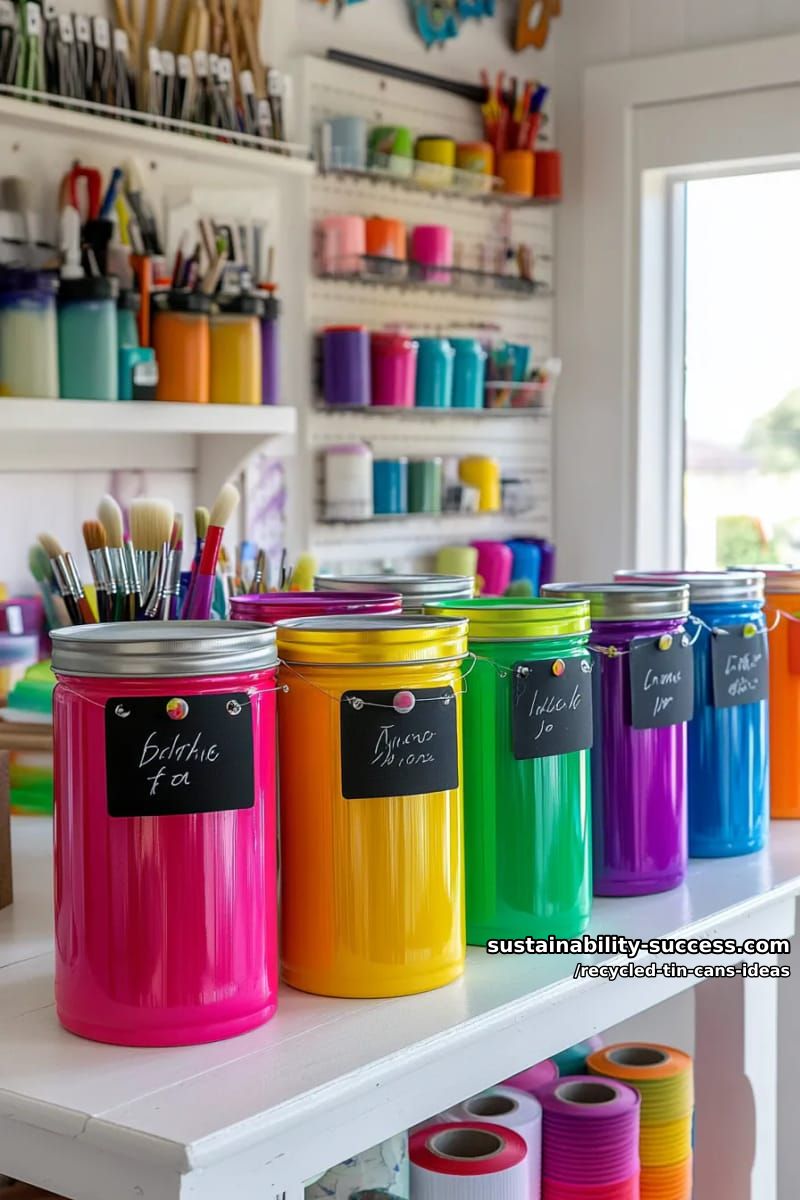15 Superb Ideas to Upcycle Tin Cans 23 rainbow-tinted tin can organizers with chalkboard labels for craft spaces 1