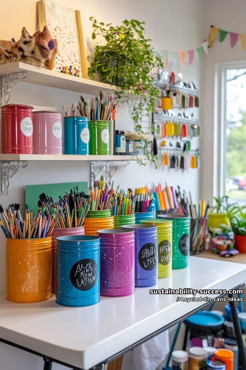 15 Superb Ideas to Upcycle Tin Cans 24 rainbow-tinted tin can organizers with chalkboard labels for craft spaces 1