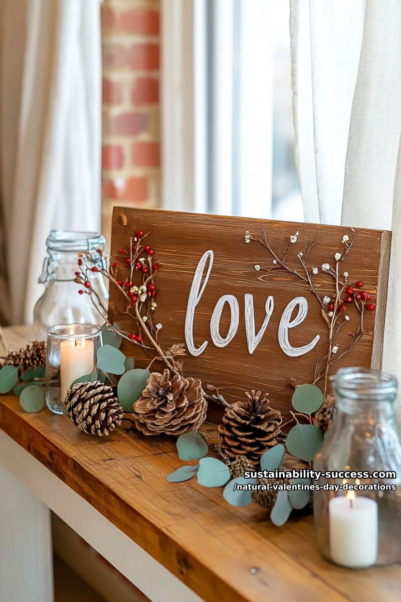 21 Nature-Inspired Valentines Day Decorations You'll Love 39 reclaimed wood sign with hand-painted “love” surrounded by twigs 1