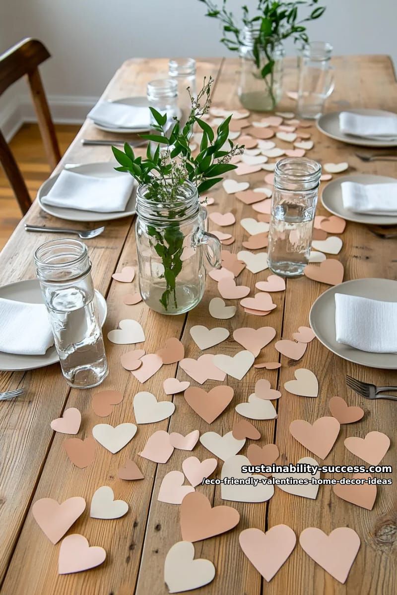 recycled paper confetti hearts sprinkled across a rustic tablescape 1