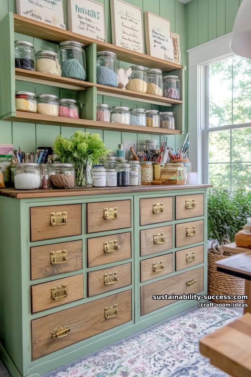 15 Inspiring Craft Room Ideas to Elevate Your Creative Space 6 repurposed vintage apothecary cabinet for master craft room storage with labeled drawers 1