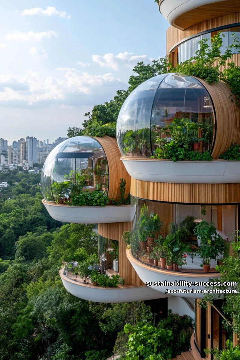 rotating pod homes covered in edible plants and rainwater harvesting domes 1