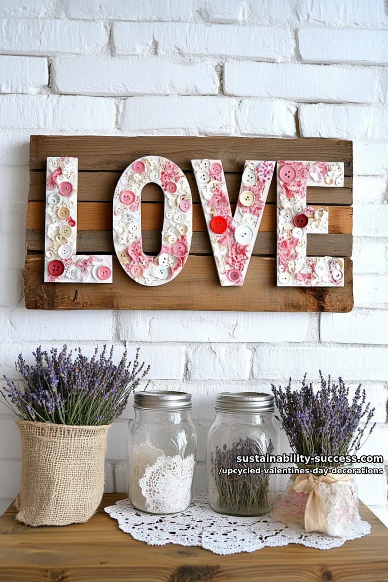 rustic wooden pallet love sign with repurposed buttons 1