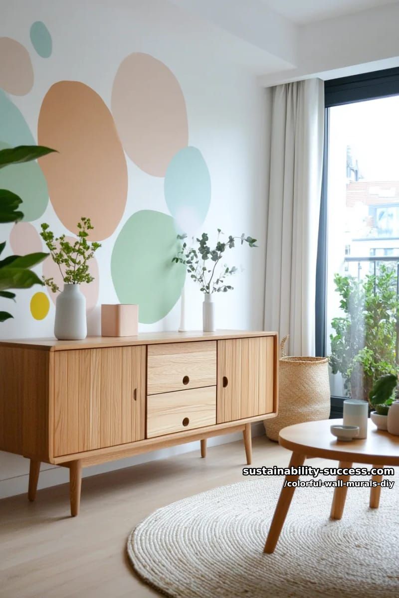 scandinavian-inspired mural of overlapping colored circles and organic shapes 1