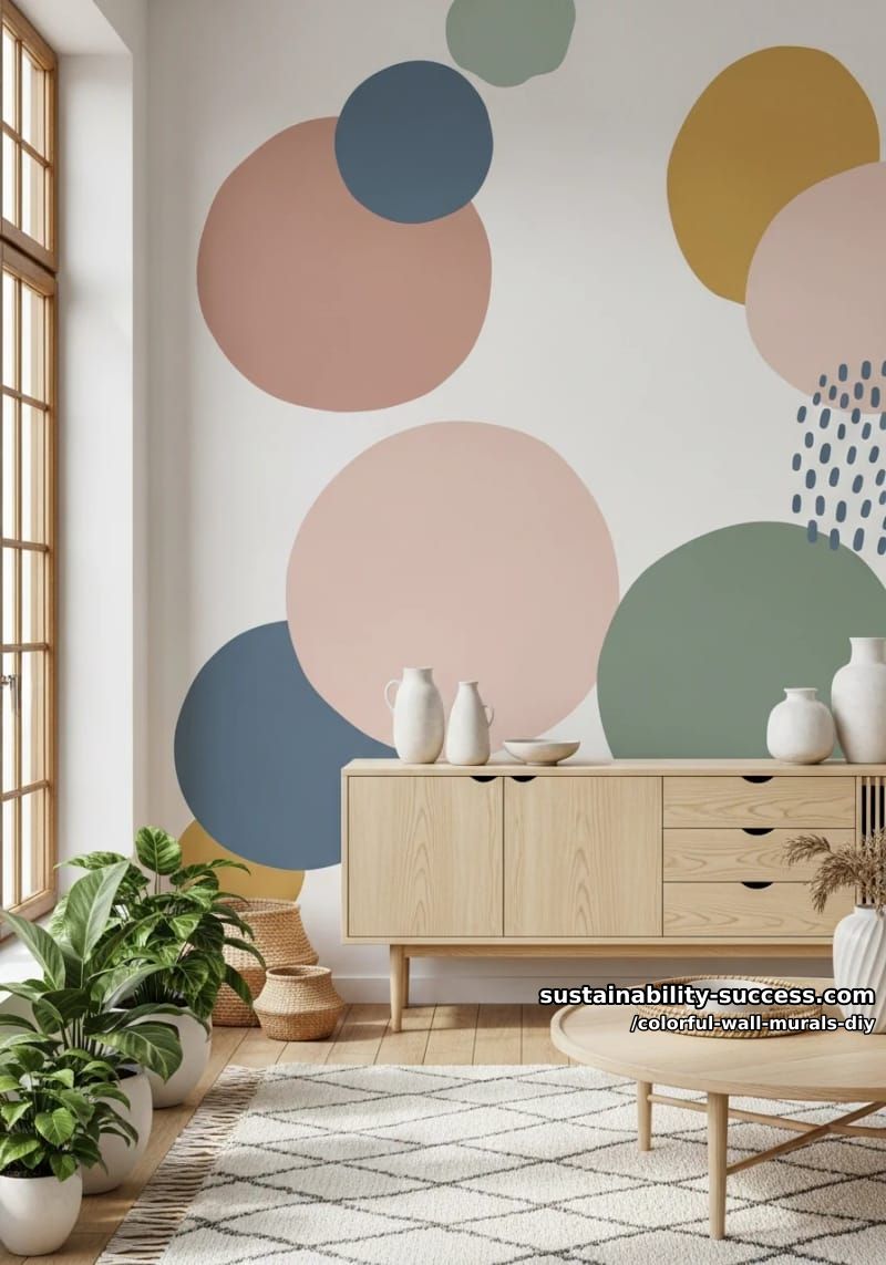 scandinavian-inspired mural of overlapping colored circles and organic shapes 1