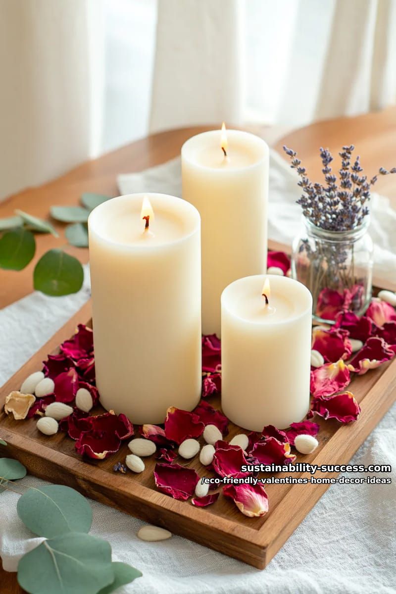 soy candles surrounded by dried rose petals and seed pods 1