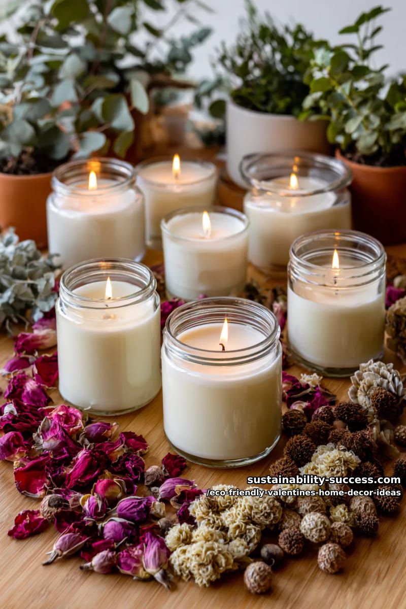 soy candles surrounded by dried rose petals and seed pods 1