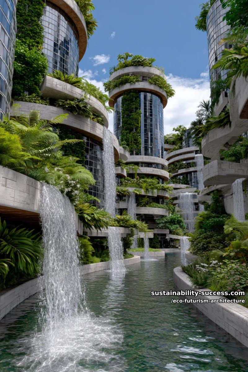 spiral skyscraper forests with vertical gardens and cascading waterfalls on glass façades 1