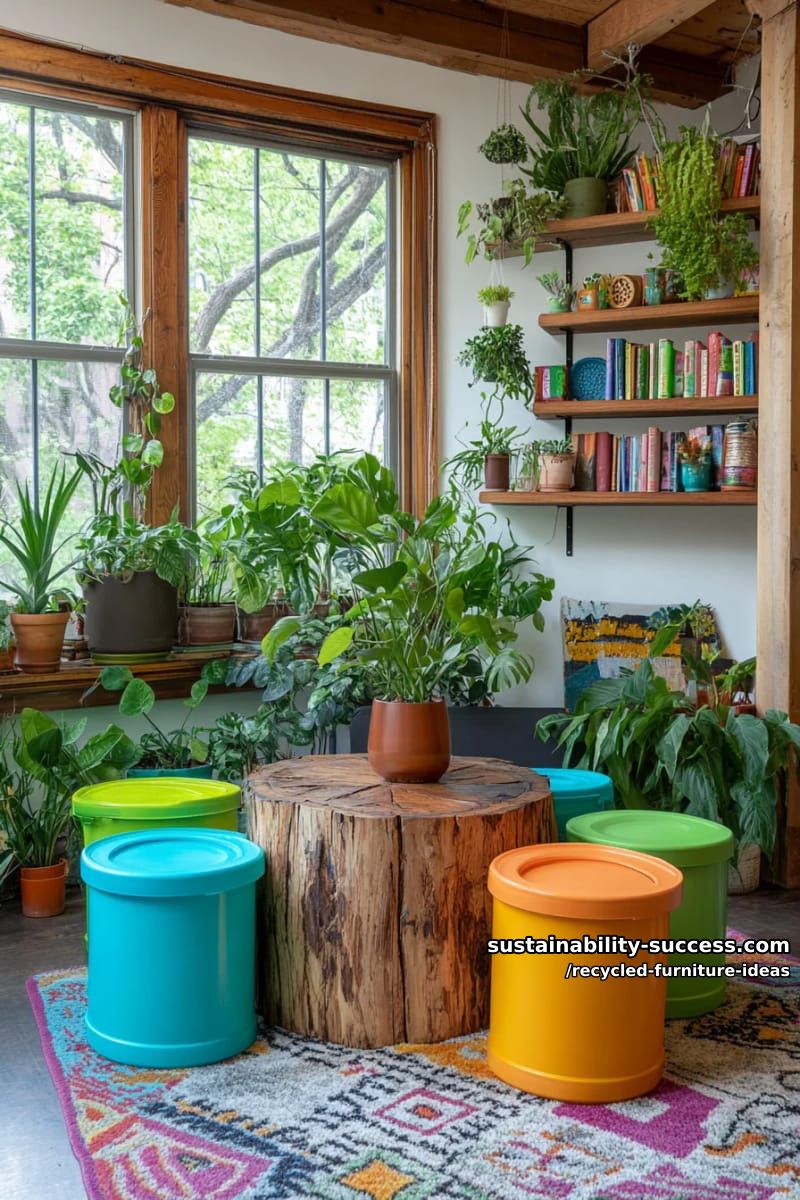 stackable stools from recycled plastic bins with playful pops of color 1