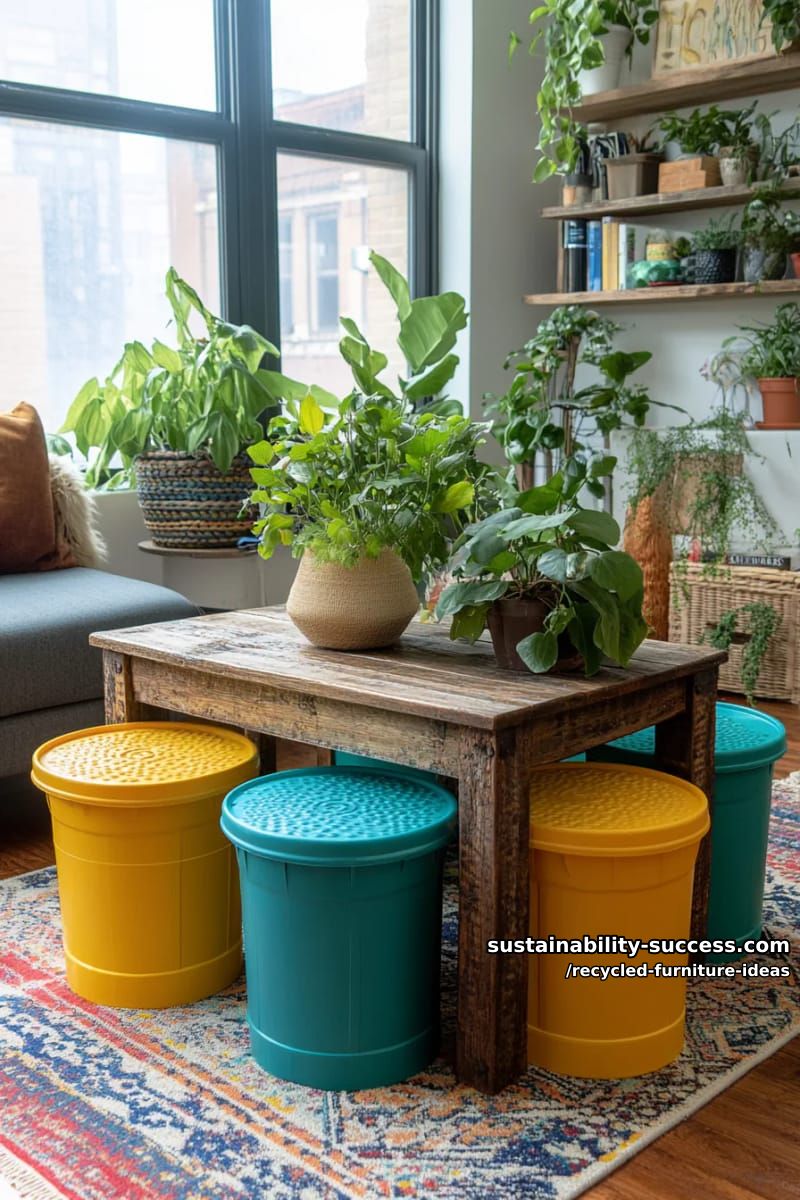 stackable stools from recycled plastic bins with playful pops of color 1