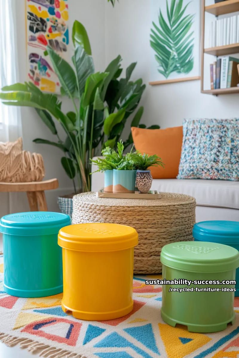 stackable stools from recycled plastic bins with playful pops of color 1
