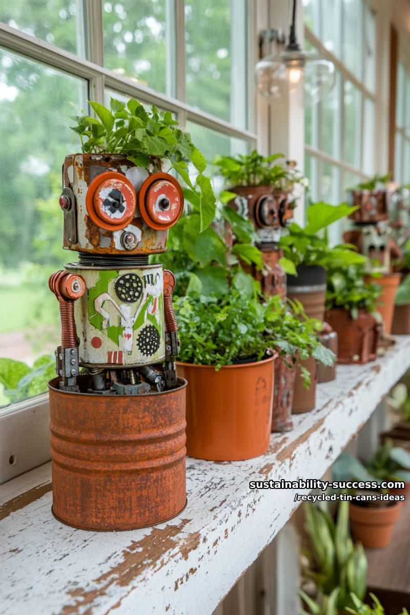 15 Superb Ideas to Upcycle Tin Cans 15 steampunk-inspired robot sculptures from stacked tin cans and metal scraps 1