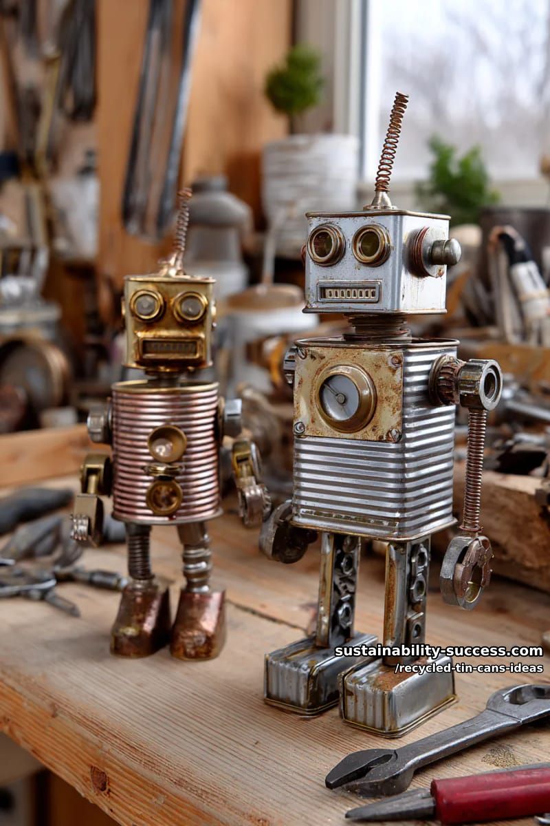 15 Superb Ideas to Upcycle Tin Cans 16 steampunk-inspired robot sculptures from stacked tin cans and metal scraps 1