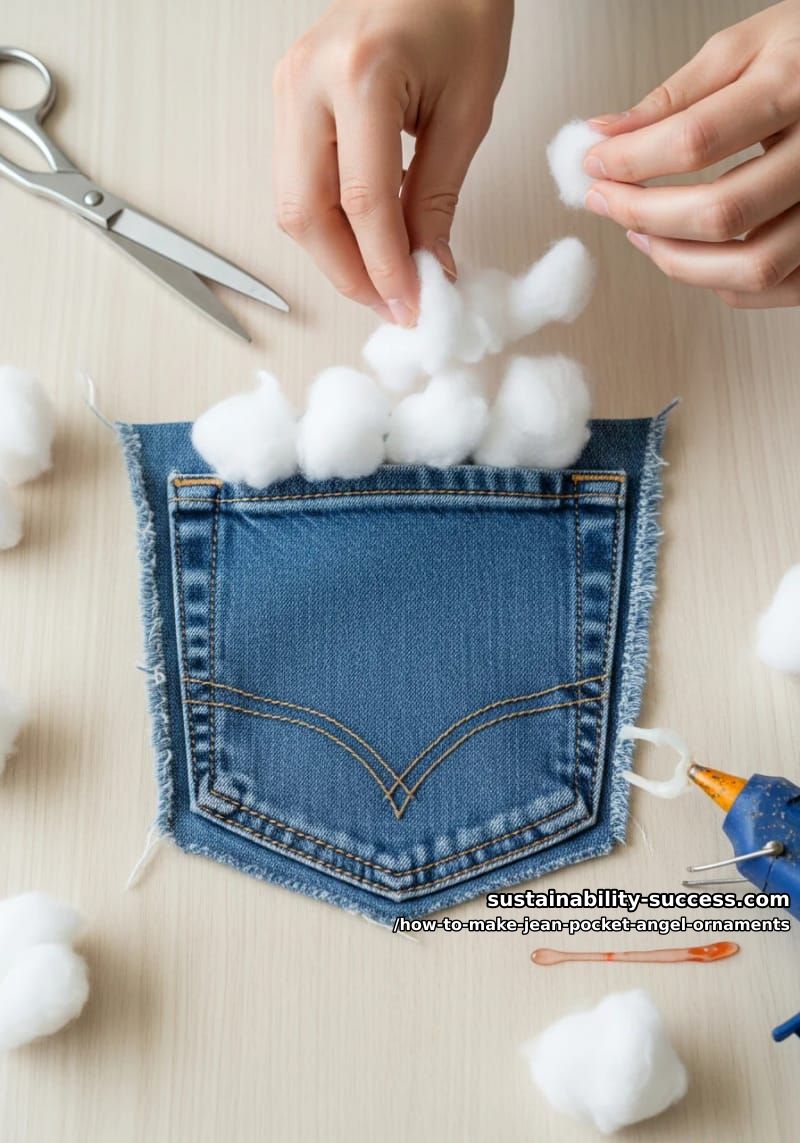 How to Make Angel Ornaments from Old Jean Pockets 5 step 2: shape the body 1