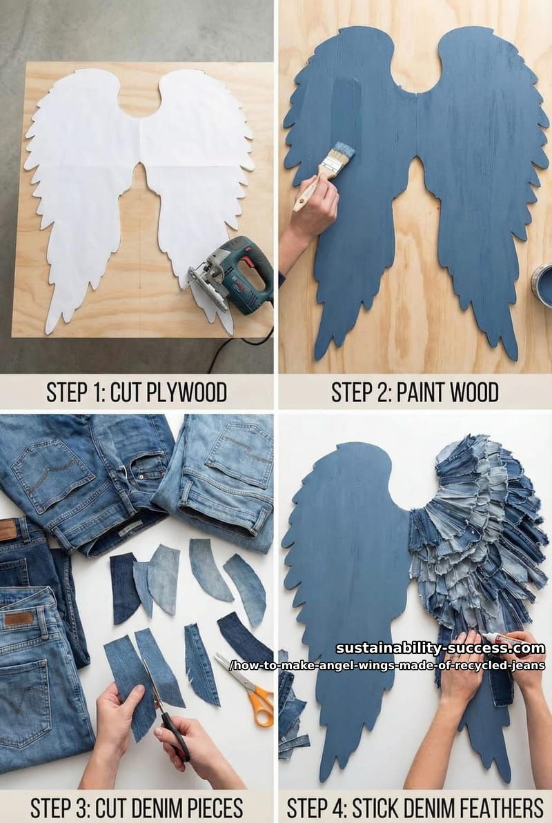 step 4: attach denim feathers to the base 1