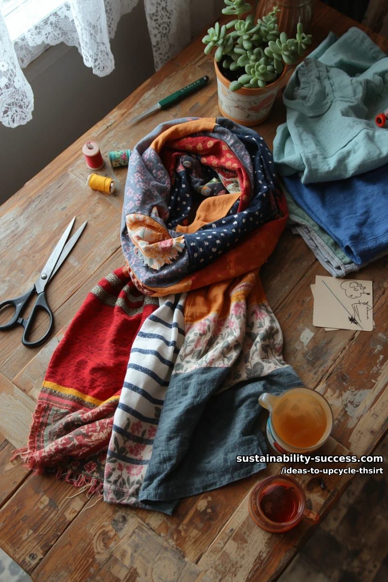 15 Slick Ideas to Upcycle T-Shirts for Your Chic Collection 28 stitch together different sleeves for a quirky, multicolored scarf. 1