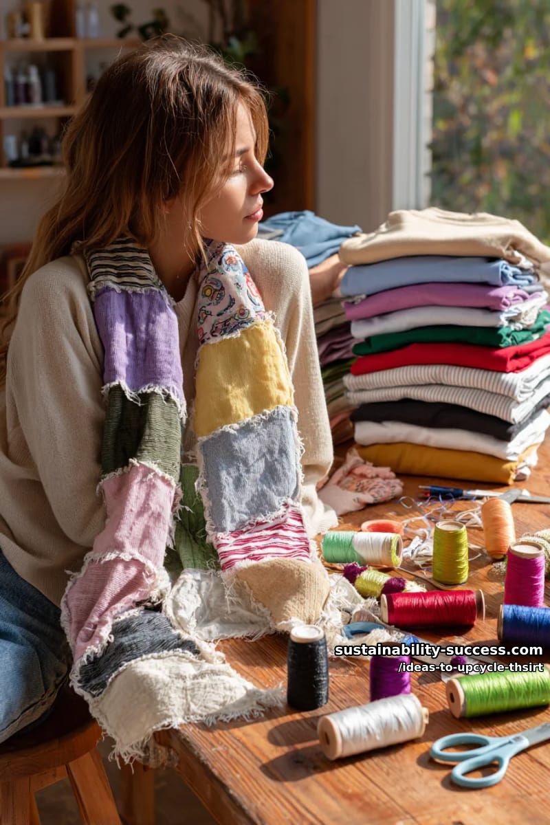 15 Slick Ideas to Upcycle T-Shirts for Your Chic Collection 29 stitch together different sleeves for a quirky, multicolored scarf. 1