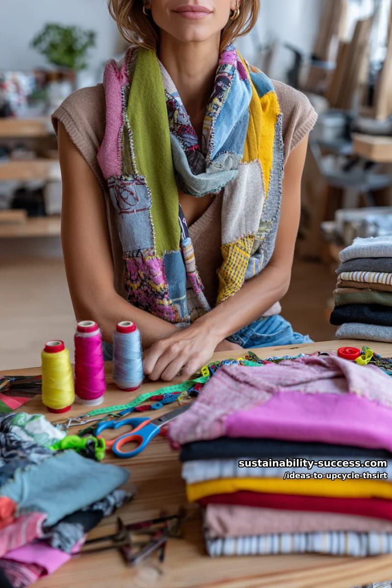 15 Slick Ideas to Upcycle T-Shirts for Your Chic Collection 30 stitch together different sleeves for a quirky, multicolored scarf. 1