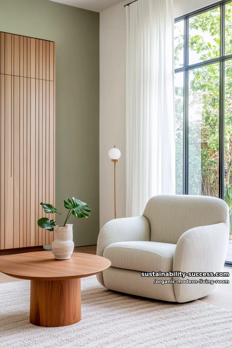 15 Organic Modern Living Room Designs for an Elegant Contemporary Feel 33 style a sage green accent wall behind slatted walnut cabinetry and soft beige sofas 1