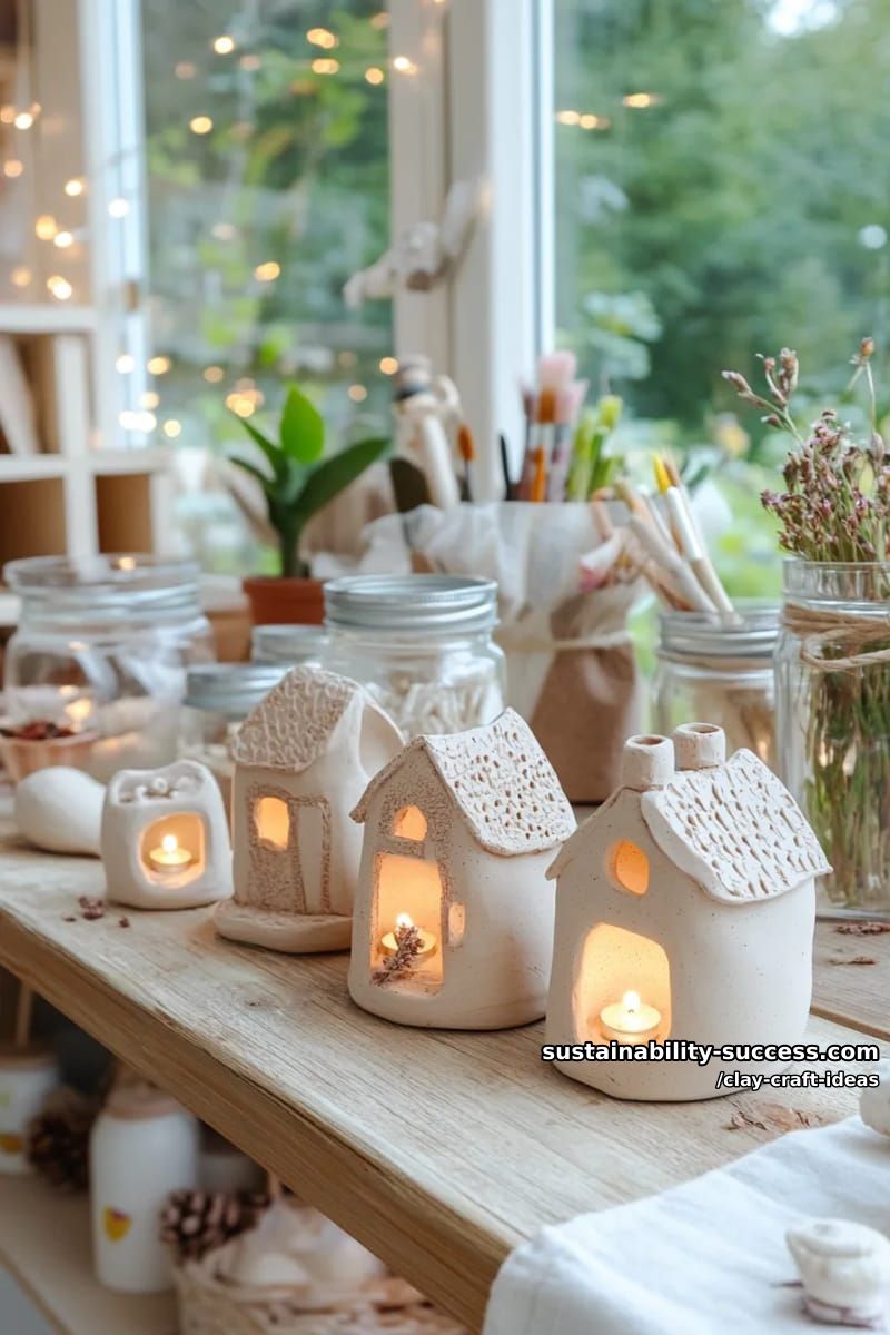15 Super Cute Clay Craft Ideas to Decorate Your Modern Home 11 tiny house tealight holders with glowing windows for cozy vibes 1