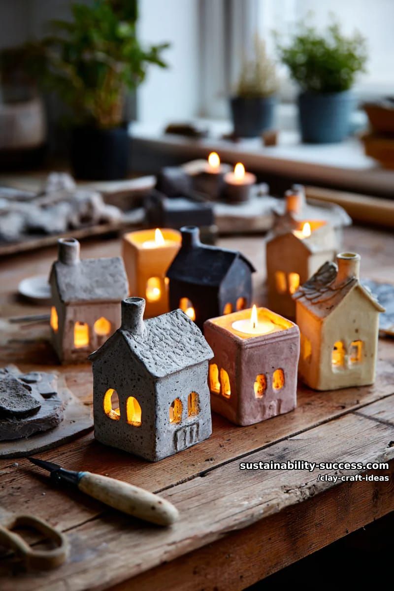 15 Super Cute Clay Craft Ideas to Decorate Your Modern Home 13 tiny house tealight holders with glowing windows for cozy vibes 1