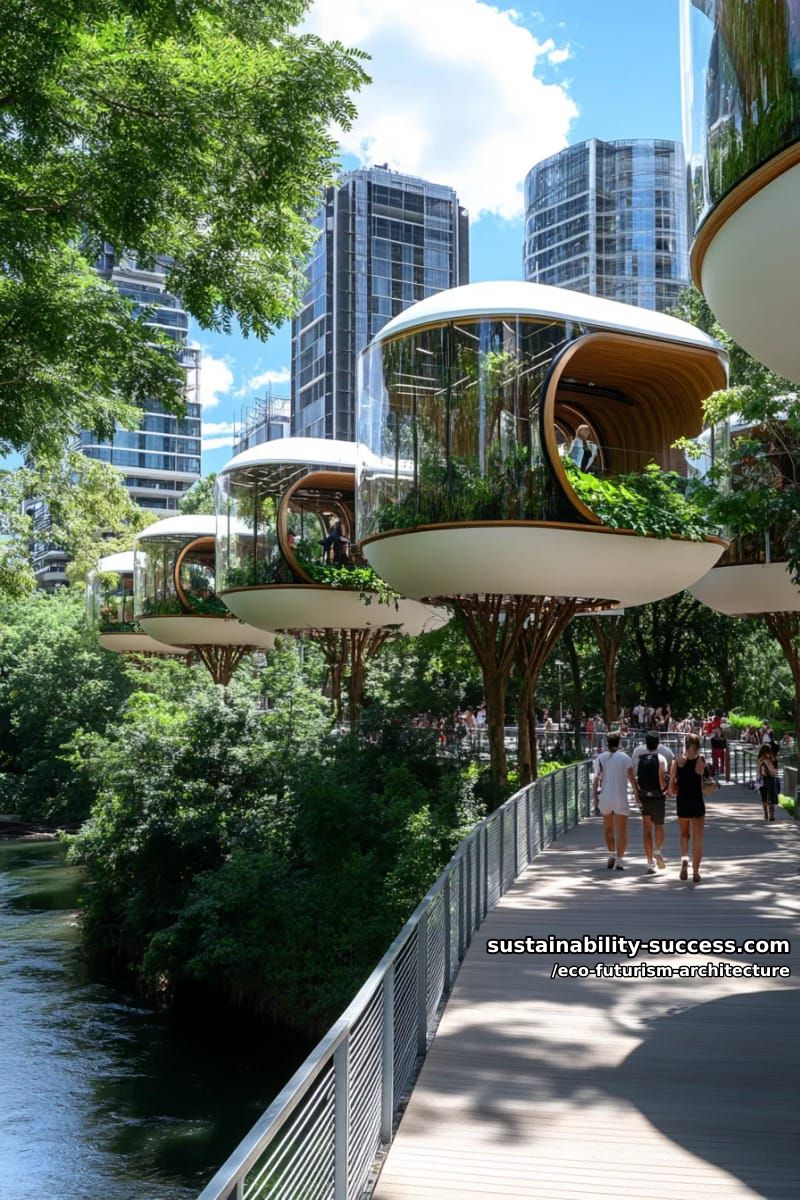 treehouse cityscapes interconnected by transparent elevated walkways above rivers 1