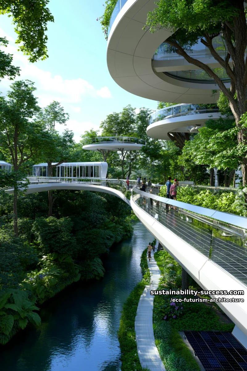 treehouse cityscapes interconnected by transparent elevated walkways above rivers 1